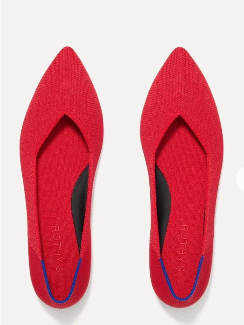 Rothy's Pointed Red Knit Ballet Flats with Blue Accent